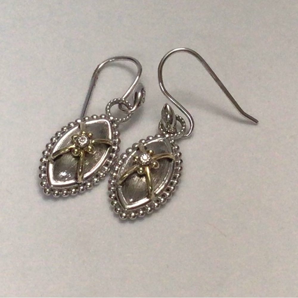Jude Frances Sterling Silver and 18K Gold Diamond Drop Earrings- vintage